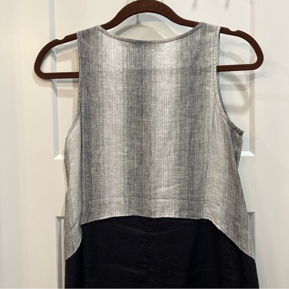 Chalet 100% Linen Dress Gray And Black Sleeveless Women’s Size XS Knee Length - Picture 8 of 10